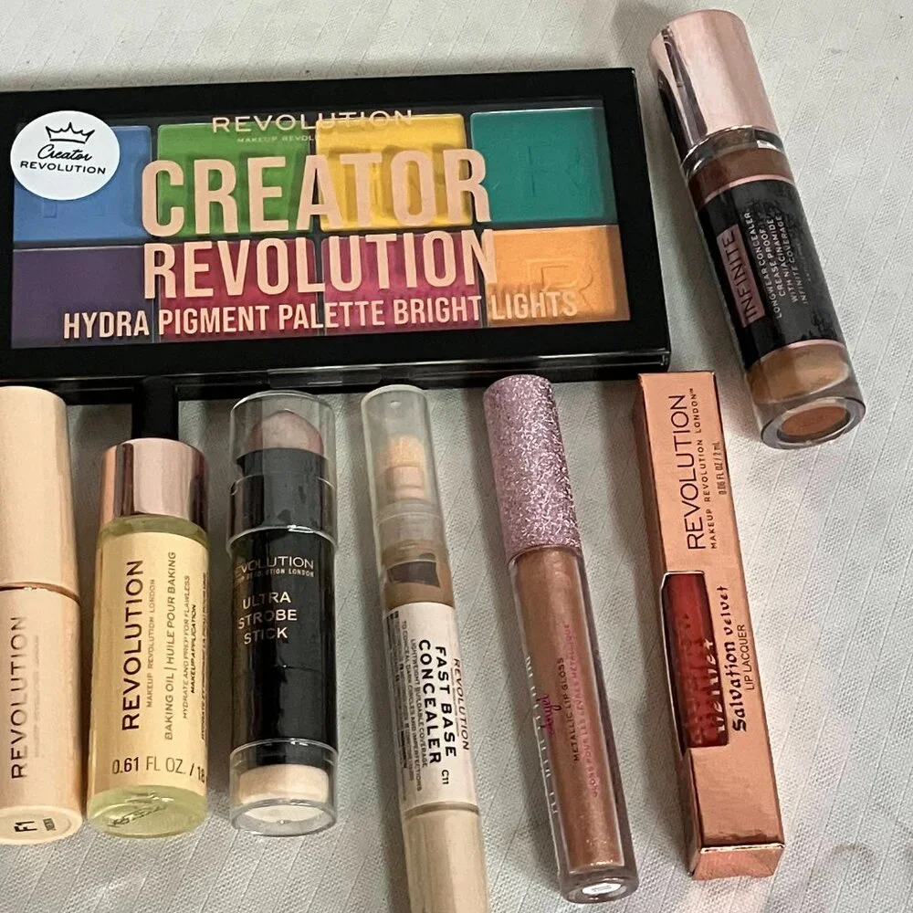 Revolution Makeup Lot Of 10 Foundation Concealer Blush Lipstick Primer & More